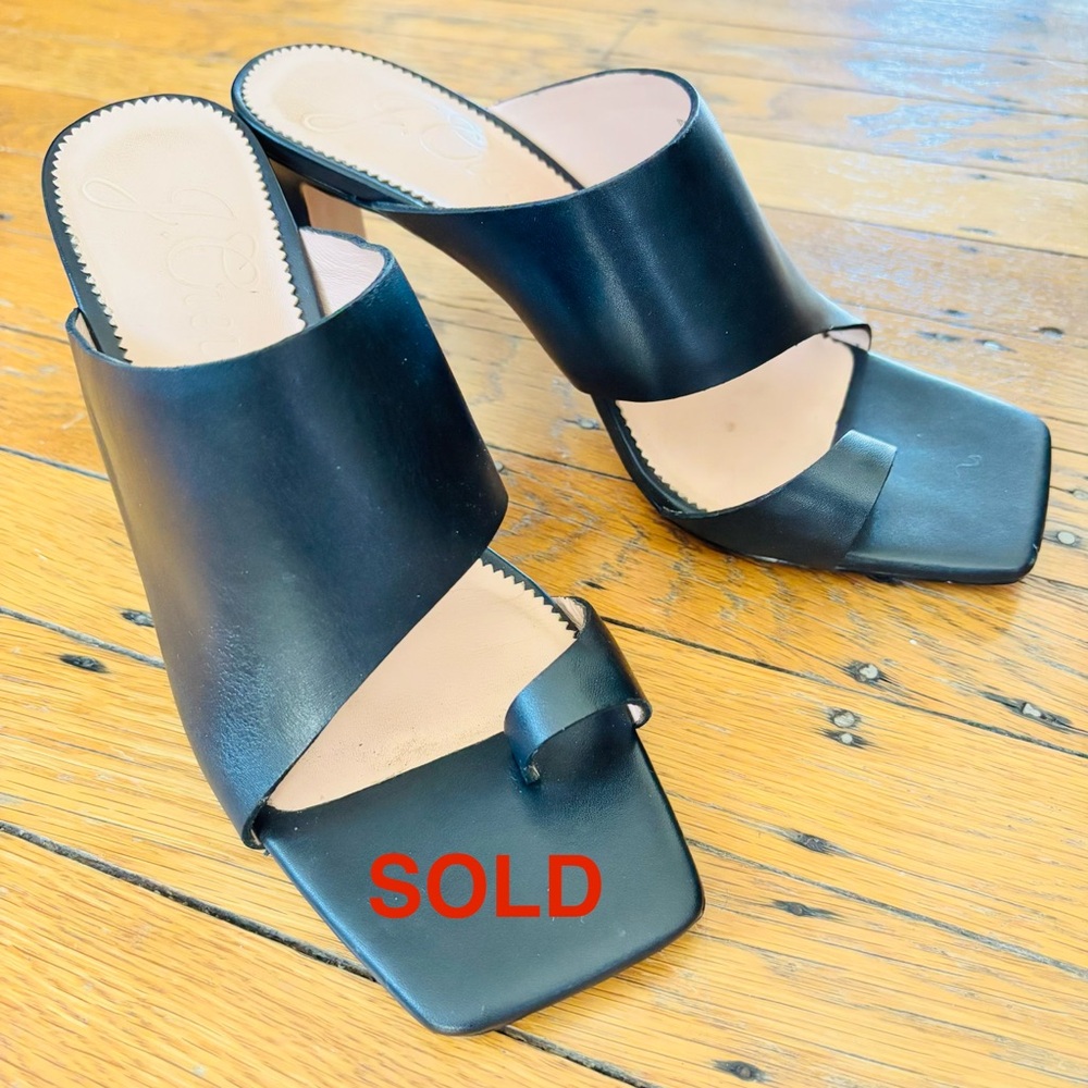Black Women’s J. Crew leather block heel mules with toe loop